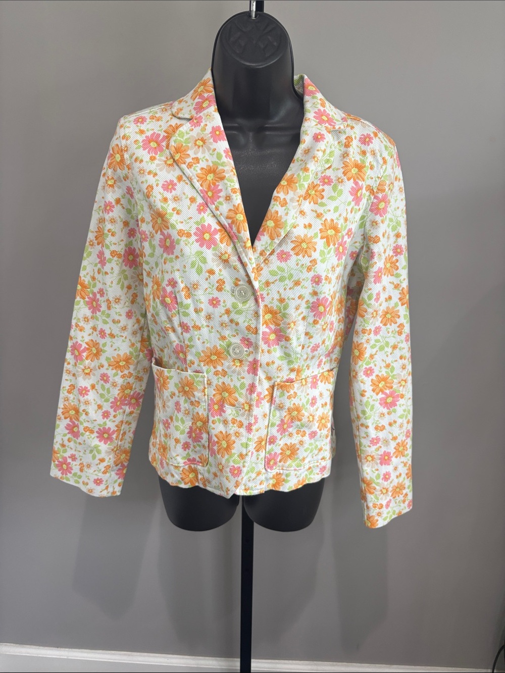 Vintage Duck Head Wildflower floral Blazer in White with Orange & Pink Size 6